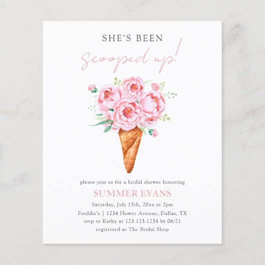 Elegantes Flora Ice Cream Bridal Dusche Einladung Flyer (Vorne)