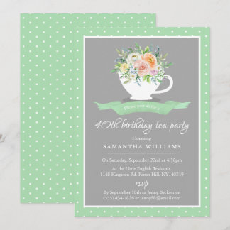Elegantes Flora Teacup Geburtstags Tea Party Einladung