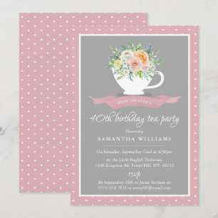 Elegantes Flora Teacup Geburtstags Tea Party Einladung