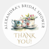 Elegantes Flora Teacup Gold Vielen Dank Runder Aufkleber (Vorderseite)