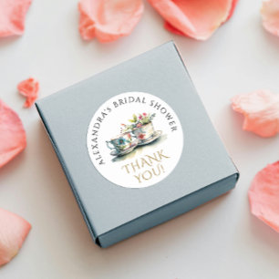 Elegantes Flora Teacup Gold Vielen Dank Runder Aufkleber