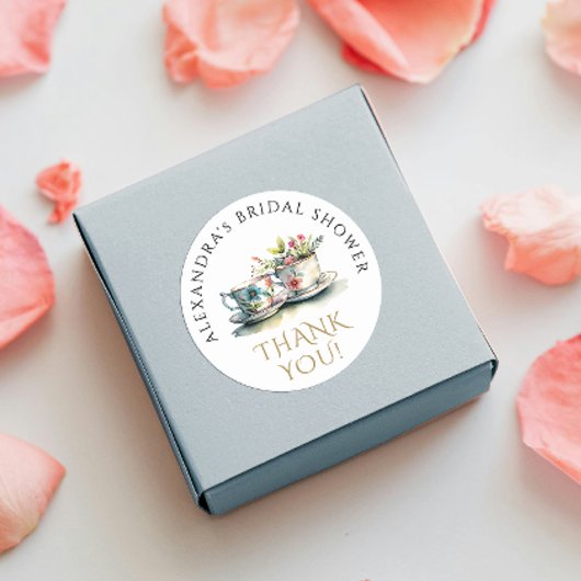 Elegantes Flora Teacup Gold Vielen Dank Runder Aufkleber