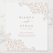 Elegantes Flora White Rose Gold Hochzeitslabel Weinetikett (Einzelnes Label)