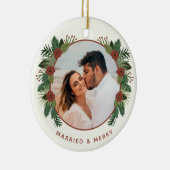 Elegantes Floral 2 Foto Verheiratet Erster Weihnac Keramik Ornament (Rechts)