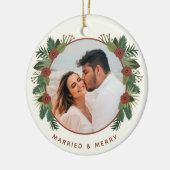 Elegantes Floral 2 Foto Verheiratet Erster Weihnac Keramik Ornament (Links)