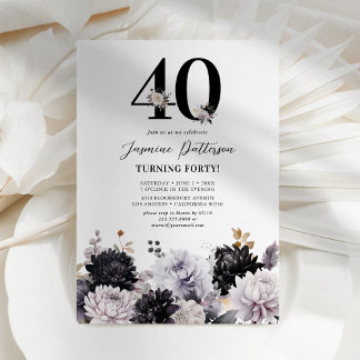 Elegantes Floral 40. Geburtstag Party Einladung