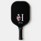 Elegantes Floral Anfangsname Monogramm Pickleball Schläger (Vorderseite)