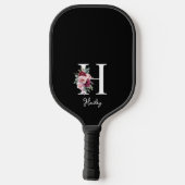 Elegantes Floral Anfangsname Monogramm Pickleball Schläger (Rückseite)