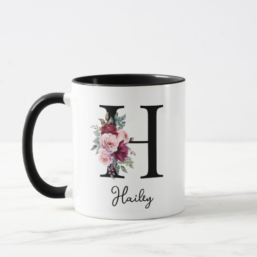 Elegantes Floral Anfangsname Monogramm Tasse (Links)