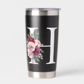Elegantes Floral Anfangsname Monogramm Thermobecher (Links)