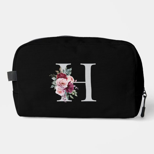 Elegantes Floral Anfangsname Monogramm Waschbeutel (Vorderseite)