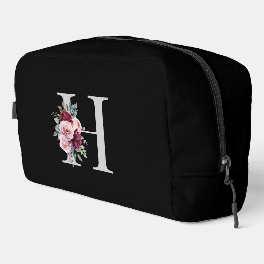 Elegantes Floral Anfangsname Monogramm Waschbeutel (Rechte Ecke)