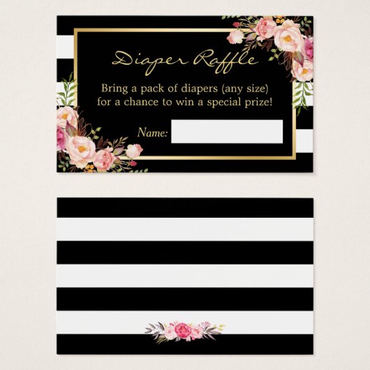 Elegantes Floral Baby Shower Diaper Raffle Ticket (Vorne & Hinten)