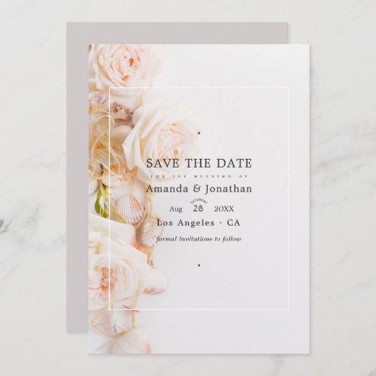 Elegantes Floral Beach Wedding Foto Save The Date (Vorne/Hinten)