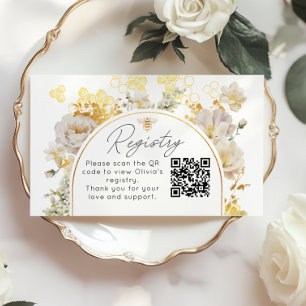 Elegantes floral bees Registrierungs-QR-Code Begleitkarte