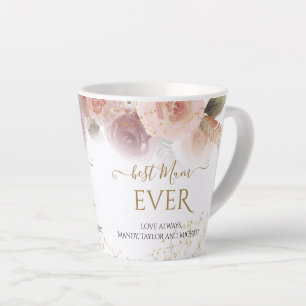 Elegantes Floral Best Mum Ever Gold Glitzer-Namen Milchtasse