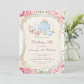 Elegantes Floral Birthday Tea Party Einladung (Stehend Vorderseite)