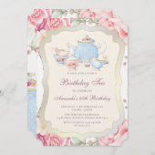 Elegantes Floral Birthday Tea Party Einladung (Vorne/Hinten)