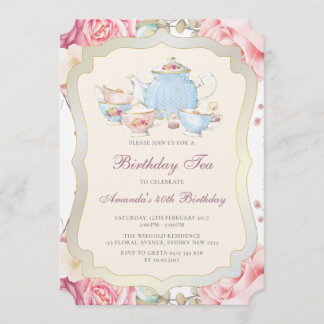 Elegantes Floral Birthday Tea Party Einladung