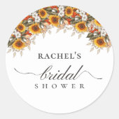 Elegantes Floral Boho Chic Brautparty Runder Aufkleber (Vorderseite)