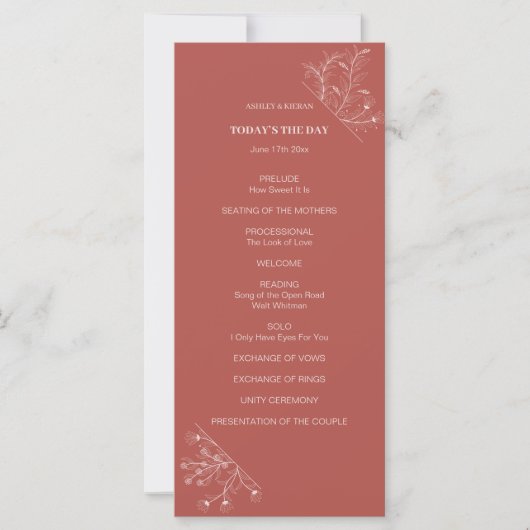 Elegantes Floral Boho Hochzeitsprogramm (Vorderseite)