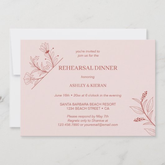 Elegantes Floral Boho Probe Dinner Einladung (Vorderseite)