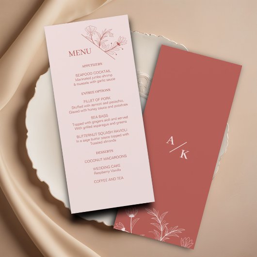 Elegantes Floral Boho Wedding Menu Menükarte