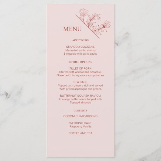 Elegantes Floral Boho Wedding Menu Menükarte (Vorderseite)
