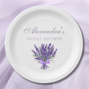 Elegantes Floral Bow Lavender Brautparty Pappteller