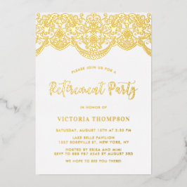 Elegantes Floral Brocade Lace Retirement Party Folieneinladung