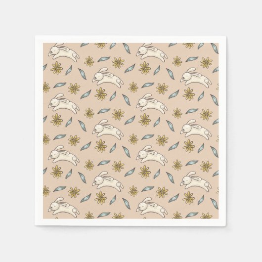 Elegantes Floral Bunny Pattern Osterfeier | Servie Serviette (Vorderseite)
