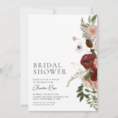 Elegantes floral Burgundy Script-Brautparty Einladung (Vorderseite)