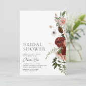 Elegantes floral Burgundy Script-Brautparty Einladung (Stehend Vorderseite)