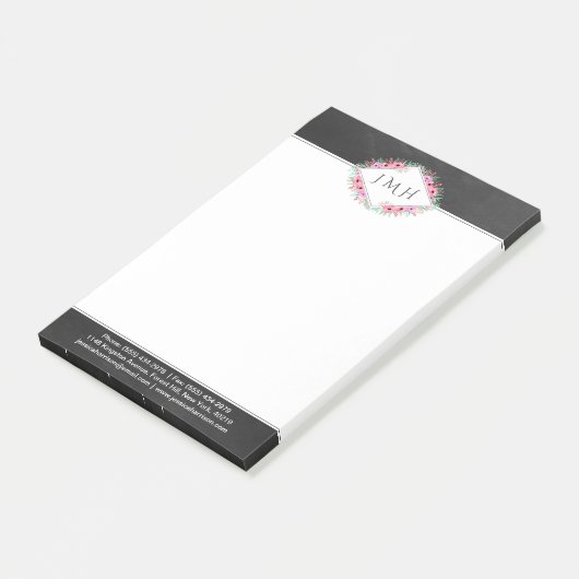 Elegantes Floral & Chalkboard Personal oder Busine Post-it Klebezettel (angewinkelt)