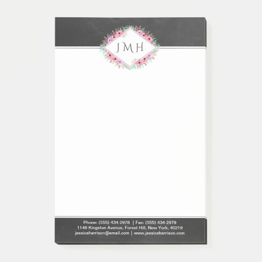 Elegantes Floral & Chalkboard Personal oder Busine Post-it Klebezettel (Vorderseite)