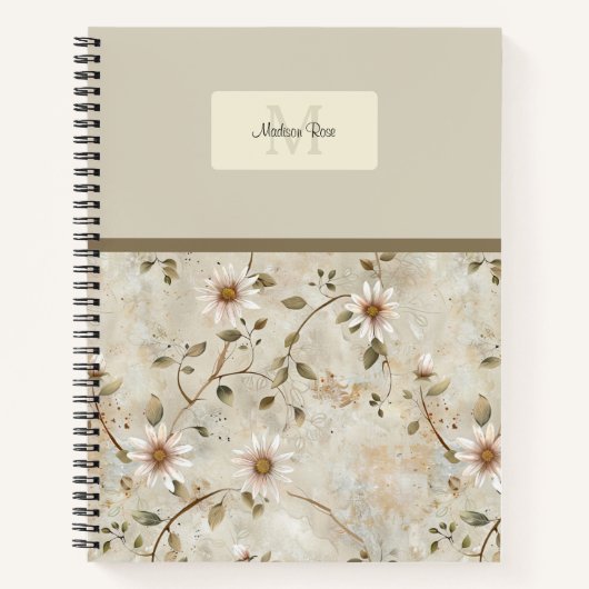 Elegantes floral Daisy Muster Monogramm Notizblock (Vorderseite)