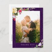Elegantes floral Dark Lila Wedding Foto Vielen Dan Postkarte (Vorne/Hinten)