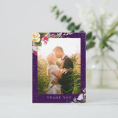 Elegantes floral Dark Lila Wedding Foto Vielen Dan Postkarte (Stehend Vorderseite)