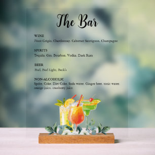 Elegantes Floral Drink Bar Menu Akryllische Schrif Acrylschild