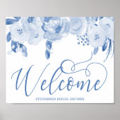 Elegantes Floral Dusty Blauer Begrüßungszeichen Poster (Vorne)