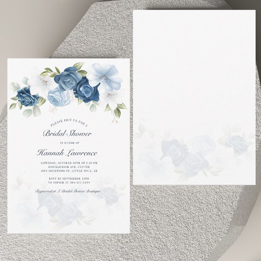 Elegantes floral Dusty Blue Brautparty Einladung