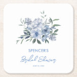 Elegantes floral Dusty Blue Brautparty Rechteckiger Pappuntersetzer<br><div class="desc">Eleganter floral Dusty Blue Brautparty Square Paper Untersetzer</div>