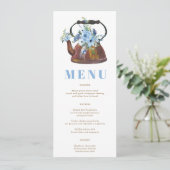 Elegantes floral Dusty Blue Brautparty Tee Party Menükarte (Stehend Vorderseite)