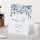 Elegantes floral Dusty Blue Mimosa Bar Brautparty Sockelschild (In SItu)