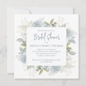 Elegantes floral Dusty Blue Rose Brautparty Einladung (Vorderseite)