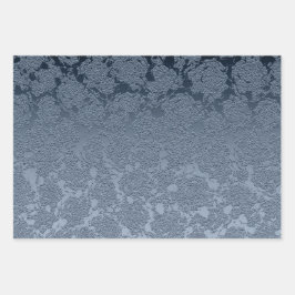 Elegantes floral Dusty Blue White Muster Geschenkpapier Set