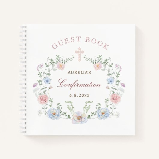 Elegantes Floral Frame Confirmation Gästebuch Notizblock (Vorderseite)