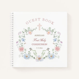 Elegantes Floral Frame First Communion Gästebuch Notizblock