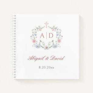 Elegantes Floral Frame Religious Wedding Guest Boo Notizblock