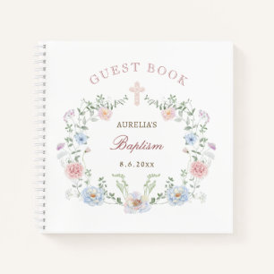 Elegantes Floral Frame Taufe Gästebuch Notizblock